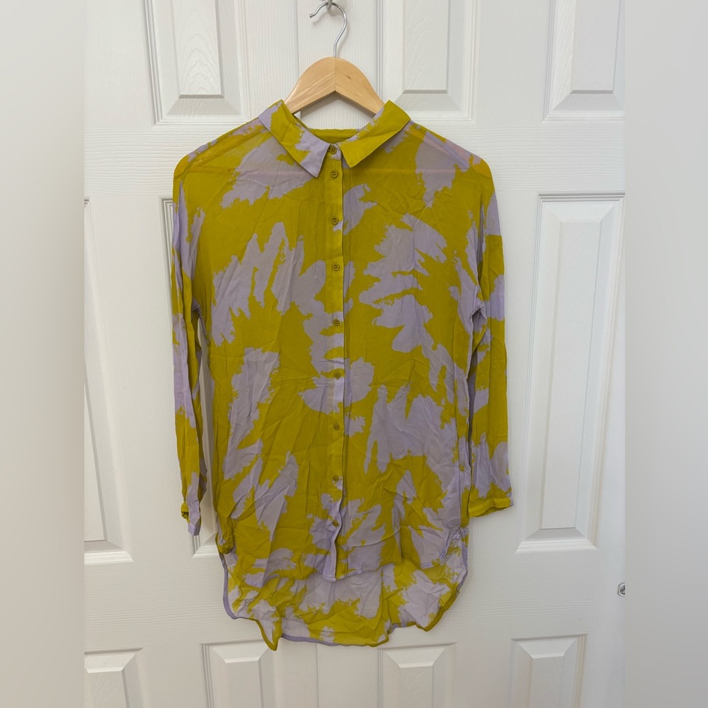 “ELK” Women's Button-Up Blouse - Yellow and Purple